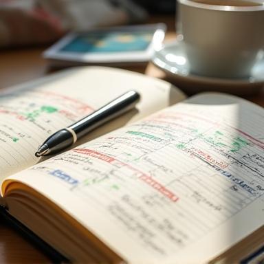 Open travel journal with itinerary sketches