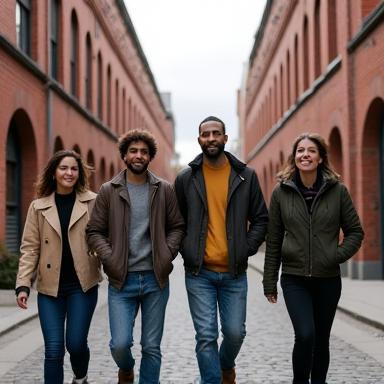Hassan and group in Toronto’s Distillery District